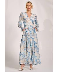 Jolie Moi - Long Sleeve V Neck Mesh Maxi Dress - Lyst