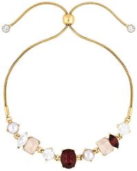 Mood - Gold Burgundy And Pearl Mixed Stone Toggle Bracelet - Lyst