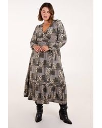 Blue Vanilla - Curve Geometric Wrap Front Belted Midi Dress - Lyst