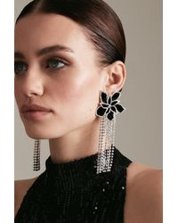 Karen Millen - Flower Statement Diamante Drop Earrings - Lyst
