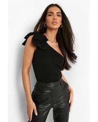 Boohoo - Bow Detail One Shoulder One Piece - Lyst