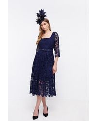 Coast - Square Neck Lace Dress With 3/4 Sleeve - Lyst
