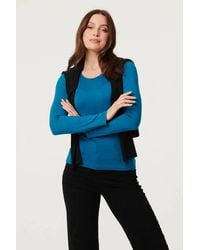 Izabel London - Long Sleeve Slim Scoop Neck Top - Lyst