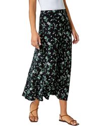Roman - Floral Leaf Stretch Jersey Midi Skirt - Lyst