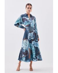 Karen Millen - Petite Abstract Floral Draped Satin Woven Midi Dress - Lyst