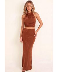 Rebellious Fashion - Preena Textured Slinky Draped Top & Maxi Skirt Co-Ord Set - Lyst