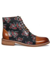 Infinity Leather - Floral Skull Print Leather Oxford Ankle Boots - Lyst