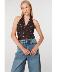 Pink Vanilla - Floral Polka Dot Mesh Halter Top - Lyst