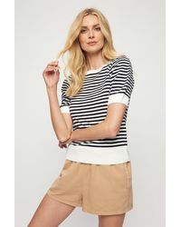 Dorothy Perkins - Navy Stripe Puff Sleeve Knitted Tee - Lyst