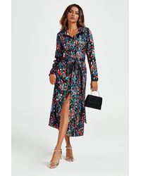 FS Collection - Abstract Floral Print Shirt Midi Wrap Dress In Black - Lyst
