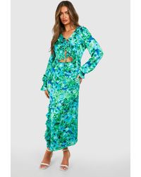 Boohoo - Floral Cut Out Ruffle Midaxi Dress - Lyst