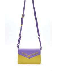House of Holland - Cross Body Bag In Purple And Yellow With A Chain Detail Strap And Printed Logo - Lyst
