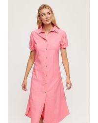 Dorothy Perkins - Pink Long Line Linen Look Midi Shirt Dress - Lyst