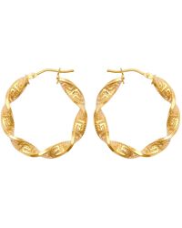 Jewelco London - 9ct Gold Greek Key Ribbon Twist 4mm Hoop Earrings 27mm - Jer787a - Lyst