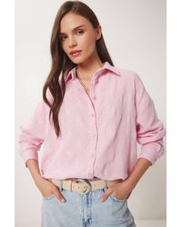 Happiness İstanbul - Textured Embroidered Long Sleeve Shirt With Button Closure - Lyst