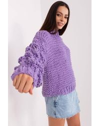 Love Lace - Textured Puff Sleeve Round Neck Sweater Style 186592 - Lyst