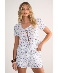 Nasty Gal - Cotton Voile Ditsy Lace Pleated Trim Tie Front Top - Lyst
