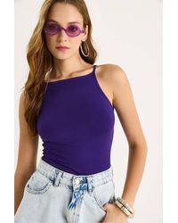 Bianco Lucci - Fitted Cotton Blend Halter Neck Cami Top - Lyst