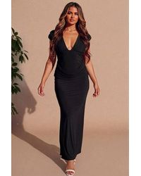 Femme Luxe - Slinky Plunge Shoulder Drape Waist Double Layer Maxi Dress - Lyst
