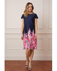 Wallis - Floral Print Scuba Cap Sleeve Shift Dress - Lyst