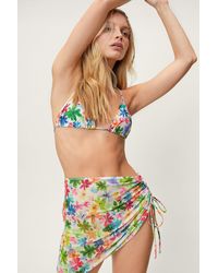 Nasty Gal - Recycled Floral Print 3pc Bikini And Sarong Set - Lyst