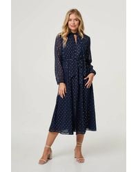 Izabel London - Polka Dot Print Long Sleeve Midi Dress - Lyst