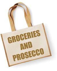 60 SECOND MAKEOVER - Large Jute Bag Groceries And Prosecco Natural Bag Gold Text - Lyst