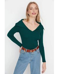 WOVCOR - Carmen Collar Knit Sweater Off-Shoulder Rib Knitted Jumper - Lyst