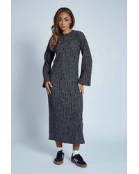 Native Youth - Knit Ribbed Long Sleeve V-Neck Tie Back Midi Dress - Lyst