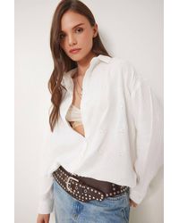 Happiness İstanbul - Textured Embroidered Long Sleeve Shirt With Button Closure - Lyst