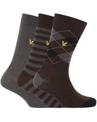 Lyle & Scott - Flanders 3 Pack Mixed Dress Socks Stripe Granite Argyle - Lyst