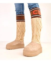 Love Lace - Faux Suede Knit Cuff High Upper Snow Boots Warm Platform - Lyst