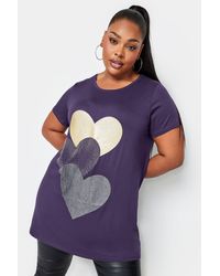 Yours - Glitter Embellished Heart Print T-shirt - Lyst