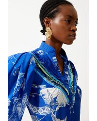 Karen Millen - Placed Floral Silk Cotton Woven Blouse - Lyst