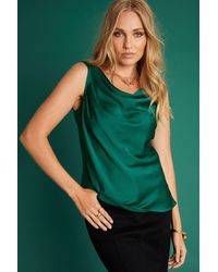 ANOTHER SUNDAY - Satin Sleeveless Cowl Cami Top In Pine Green - Lyst