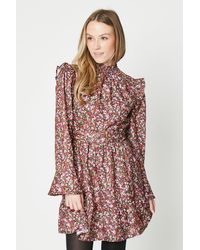 Oasis - Ditsy Floral Ruffle Shirred Neck Mini Dress - Lyst