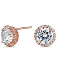 Simply Silver - 14ct Rose Gold Plated Sterling Silver With Cubic Zirconia Halo Stud Earrings - Lyst