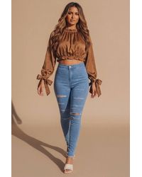 Femme Luxe - Distressed High Waisted Skinny Jeans - Lyst