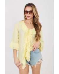 Love Lace - Boho V Neck Long Sleeve Ruffle Shirt - Lyst