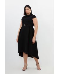 Karen Millen - Plus Size Structured Crepe Roll Neck Dip Hem Midi Dress - Lyst