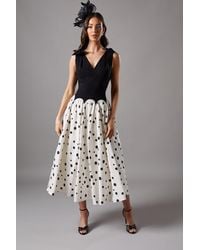 Coast - Spot Races Drop Waist Bow Shoulder Midi Dress - Lyst