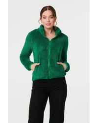 Izabel London - Soft Texture Zip Front High Neck Fleece - Lyst