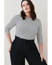 Karen Millen - Plus Size Cotton Stripe 3/4 Sleeve Top - Lyst