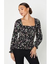 Dorothy Perkins - Petite Floral Square Neck Long Sleeve Top - Lyst