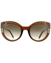 Ferragamo - Cat Eye Crystal Brown Grey Gradient Sunglasses - Lyst