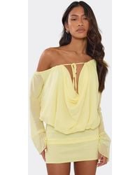 EGO - Blouson Style Long Sleeve Tie Drape Mini Dress - Lyst