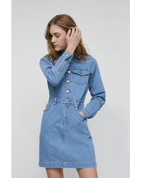Warehouse - Petite Denim Western Mini Shirt Dress - Lyst