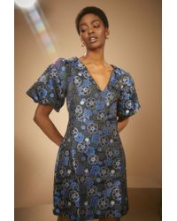 Oasis - Blue Floral Jacquard Aline Dress - Lyst