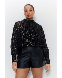 Warehouse - Plus Size Sparkle High Neck Puff Sleeve Top - Lyst