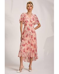 Jolie Moi - Printed Chiffon Pleated Maxi Dress - Lyst